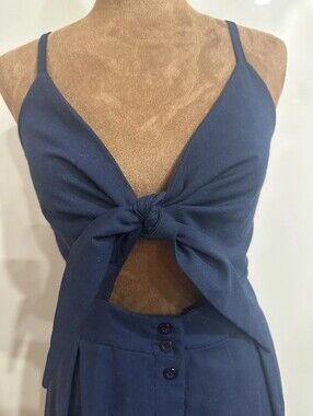 Navy Tie-Front Spaghetti Strap Top